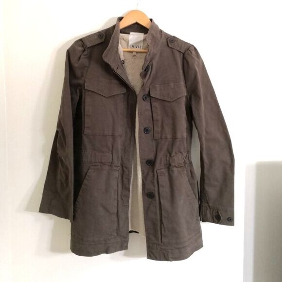 LA VIE By Rebecca Taylor Women's Military Field Jacket Removable Faux Fur Lined - Picture 2 of 7